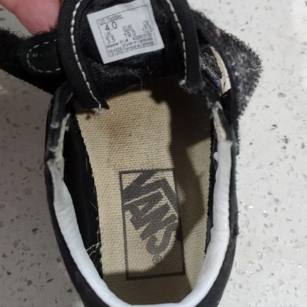 Vans Kids Black and White Velcro Sneakers